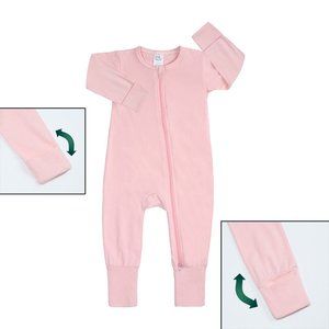 Baby Romper Sleeper Long Sleeve Mittens Footed/less Double Zipper Cotton 4-Sizes